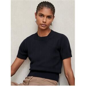 Reiss 100% Cotton Short Sleeve Sweater Carlton navy blue sz M